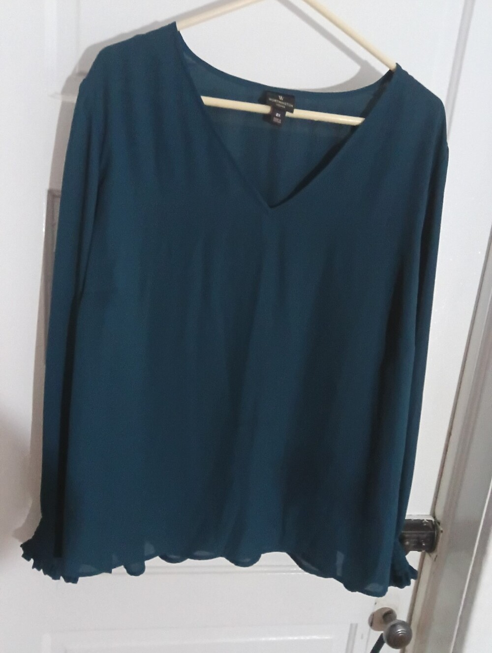 W by Worth Deep Teal V-Neck Long Sleeve Blouse